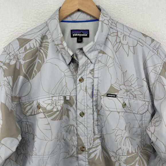 PATAGONIA Shirt Mens L Sol Patrol II Floral Performance Mesh Lined Ripstop Gray - Picture 4 of 14